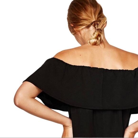 NWT Zara Bardot Off The Shoulder Short Frilled Minimalist Romper in Black XS - Picture 3 of 14